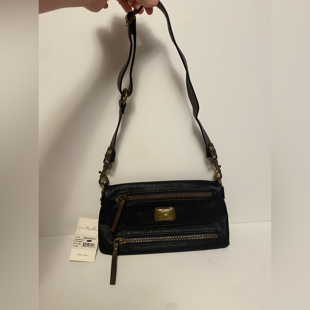 Simply Noelle Black Leather Clutch Shoulder Bag NWT
